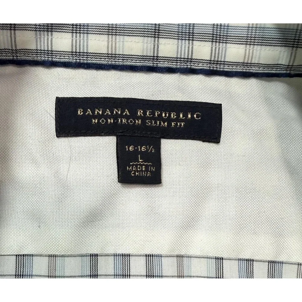 Banana Republic Non-Iron Slim Fit Plaid White/Grey Shirt Men’s Large.
